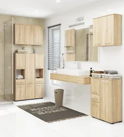 Meuble pour machine à laver AKORD FIN Chêne Sonoma 64 cm 2 portes façade Chêne Sonoma 4 étagères 64x30x180 cm