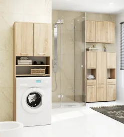 Meuble pour machine à laver AKORD FIN Chêne Sonoma 64 cm 2 portes façade Chêne Sonoma 4 étagères 64x30x180 cm