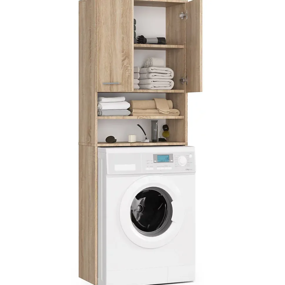 Meuble pour machine à laver AKORD FIN Chêne Sonoma 64 cm 2 portes façade Chêne Sonoma 4 étagères 64x30x180 cm