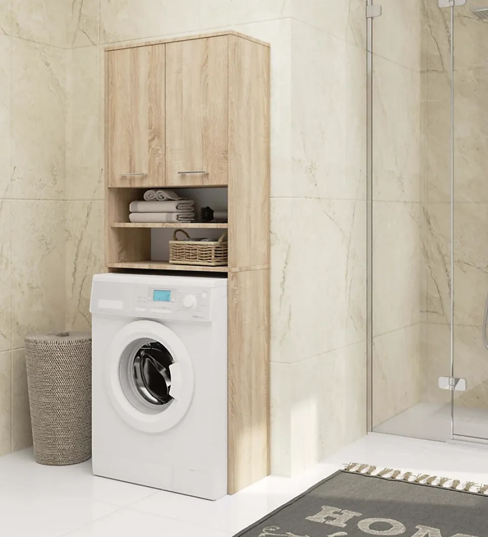 Meuble pour machine à laver AKORD FIN Chêne Sonoma 64 cm 2 portes façade Chêne Sonoma 4 étagères 64x30x180 cm