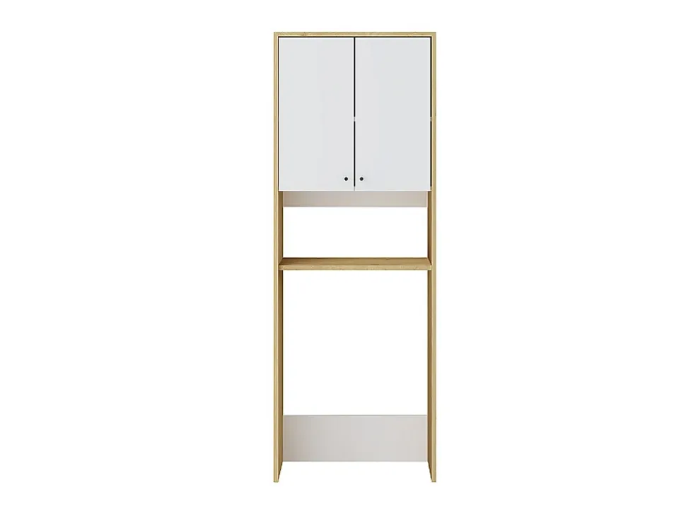 Meuble pour machine à laver avec double portes - L65 x H180 cm - Blanc et naturel clair - WORIKA