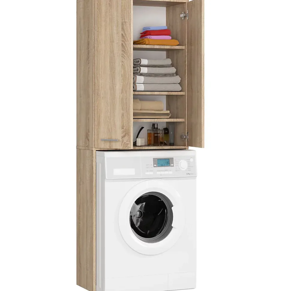 Meuble pour machine à laver AKORD FIN Chêne Sonoma 64 cm 2 portes façade Chêne Sonoma 4 étagères 64x30x180 cm