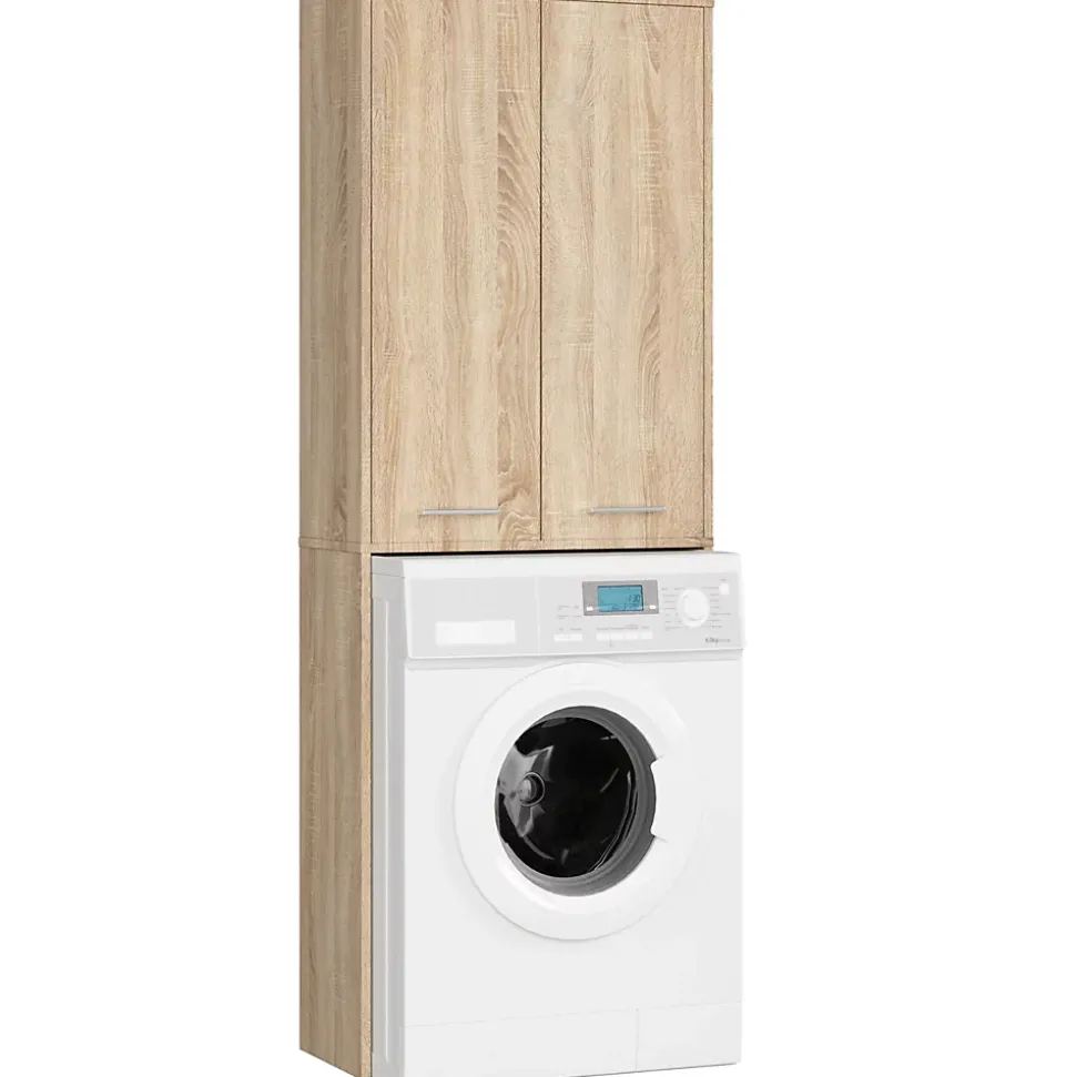 Meuble pour machine à laver AKORD FIN Chêne Sonoma 64 cm 2 portes façade Chêne Sonoma 4 étagères 64x30x180 cm