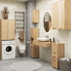 Meuble pour machine à laver AKORD FIN Chêne Sonoma 64 cm 2 portes façade Chêne Sonoma 4 étagères 64x30x180 cm