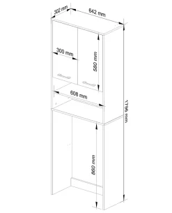 Meuble pour machine à laver AKORD FIN Chêne Sonoma 64 cm 2 portes façade Blanche 4 étagères 64x30x180 cm