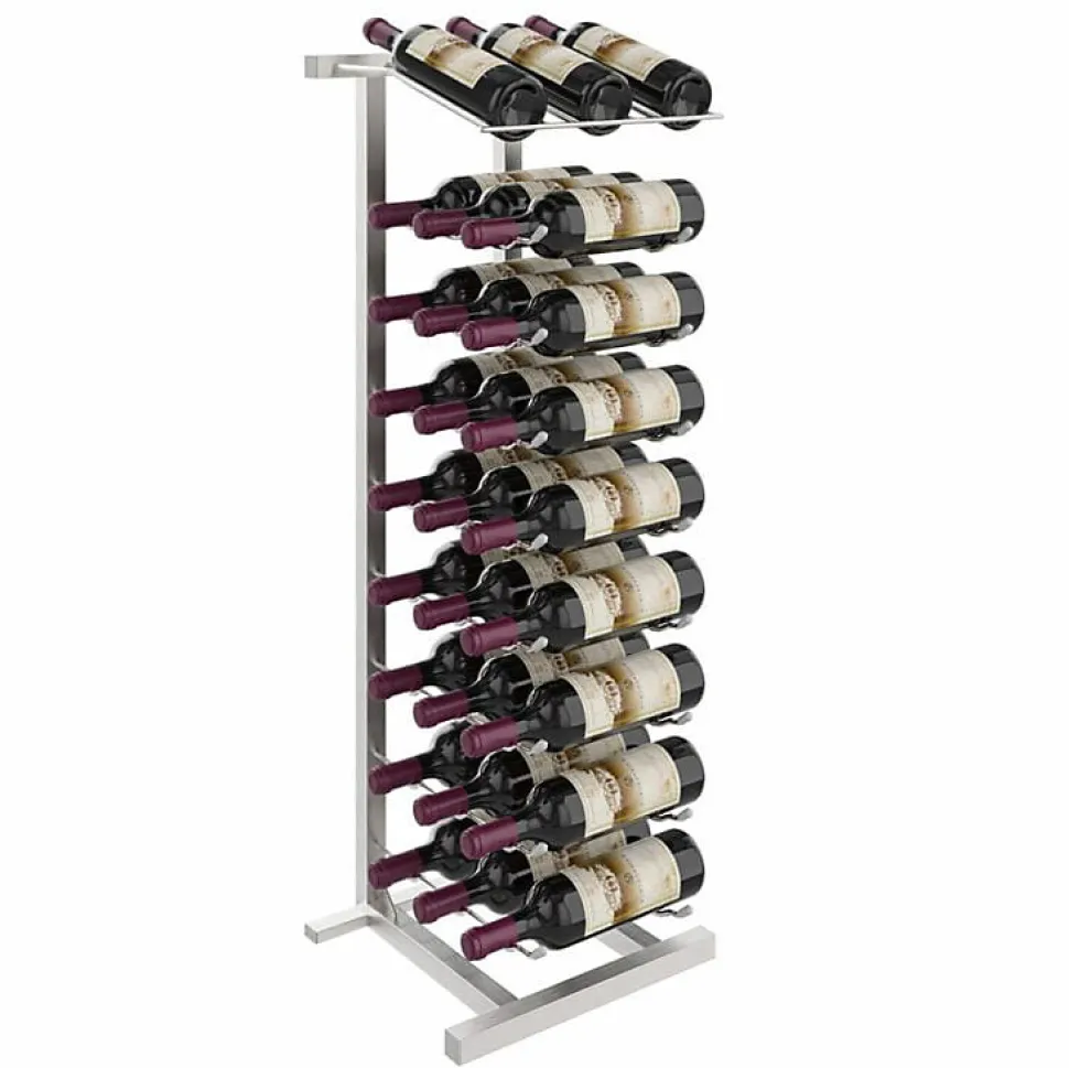 Meuble Range Bouteille Caviste. Îlot point de vente (27 Bouteilles) nickel