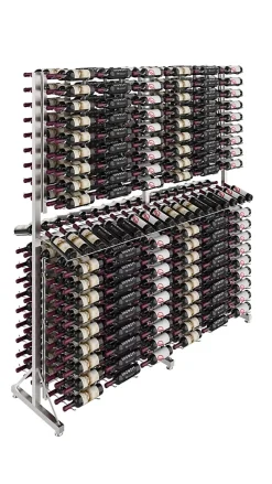 Meuble Range Bouteille Caviste. Îlot de vente 2.2m. Kit de Supports 576 bouteilles. Noir avec 1 extension