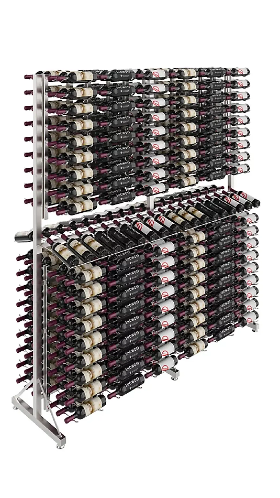 Meuble Range Bouteille Caviste. Îlot de vente 2.2m. Kit de Supports 576 bouteilles. Noir avec 1 extension