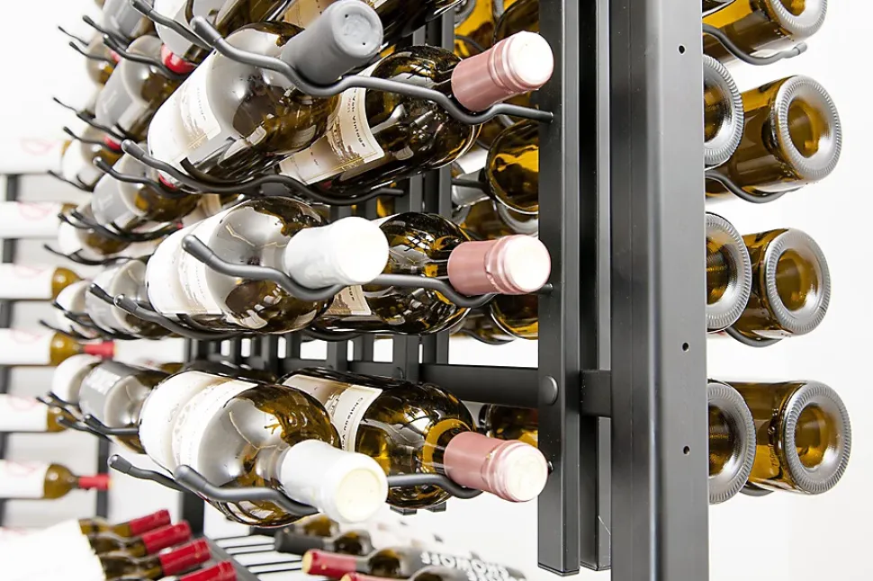 Meuble Range Bouteille Caviste. Îlot de vente 2.2m. Kit de Supports 576 bouteilles. Noir avec 1 extension