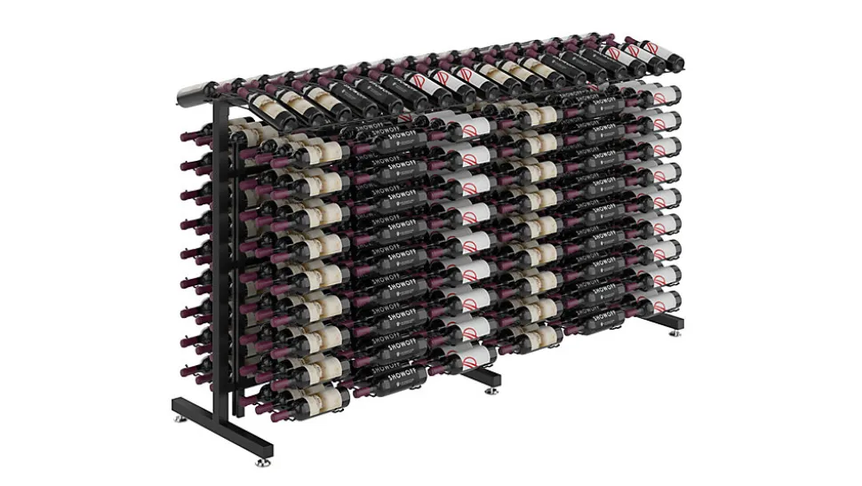 Meuble Range Bouteille Caviste. Îlot de vente 1.14m. Kit de Supports pour 360 bouteilles. Noir mat avec 1 extension
