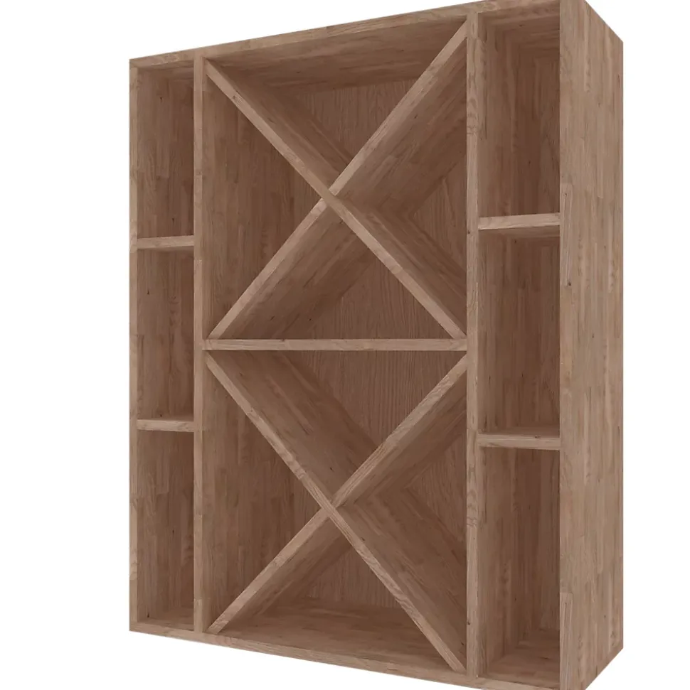 Meuble Range Bouteille de vin Série Godello en Chêne massif 75 bouteilles avec diamant et 6 cubicules