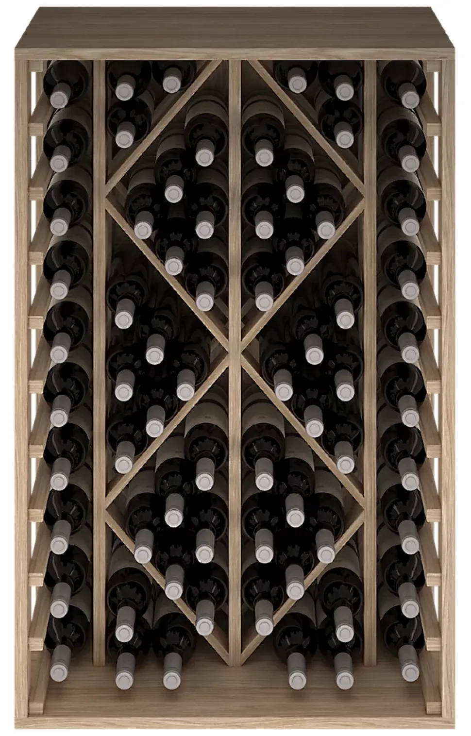 Meuble Range Bouteille de vin Série Godello en Chêne massif 69 bouteilles diamant