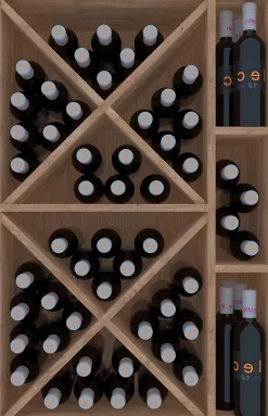 Meuble Range Bouteille de vin Série Godello en Chêne massif 60 bouteilles avec diamant et 3 cubicules droite