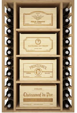Meuble Range Bouteille de vin Série Godello en Chêne massif 20 bouteilles avec 4 boites de bois