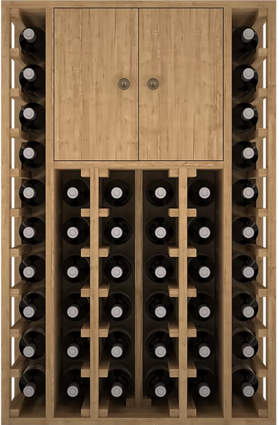 Meuble Range Bouteille de vin Série Godello en Pin Clair 44 bouteilles avec cabinet supérieur