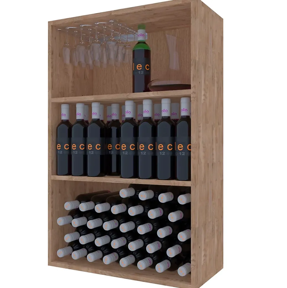Meuble Range Bouteille de vin Série Godello en Chêne massif armoire 2 tablettes