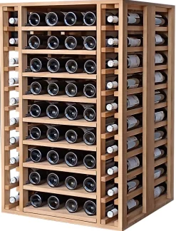 Meuble Range Bouteille de vin Série Godello en Chêne massif 112 bouteilles double profondeur avec 4 tablettes coulissantes
