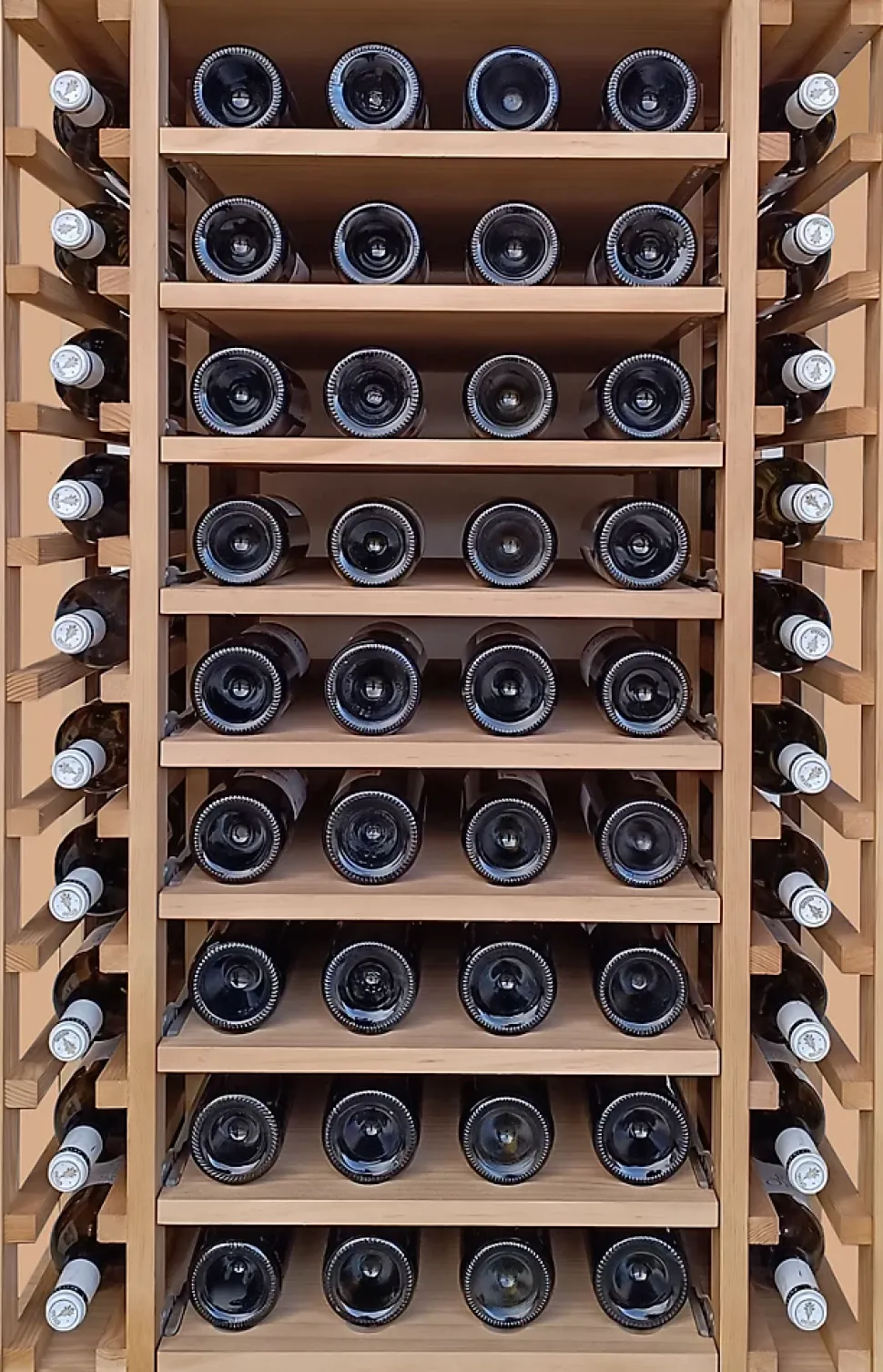 Meuble Range Bouteille de vin Série Godello en Chêne massif 112 bouteilles double profondeur avec 4 tablettes coulissantes