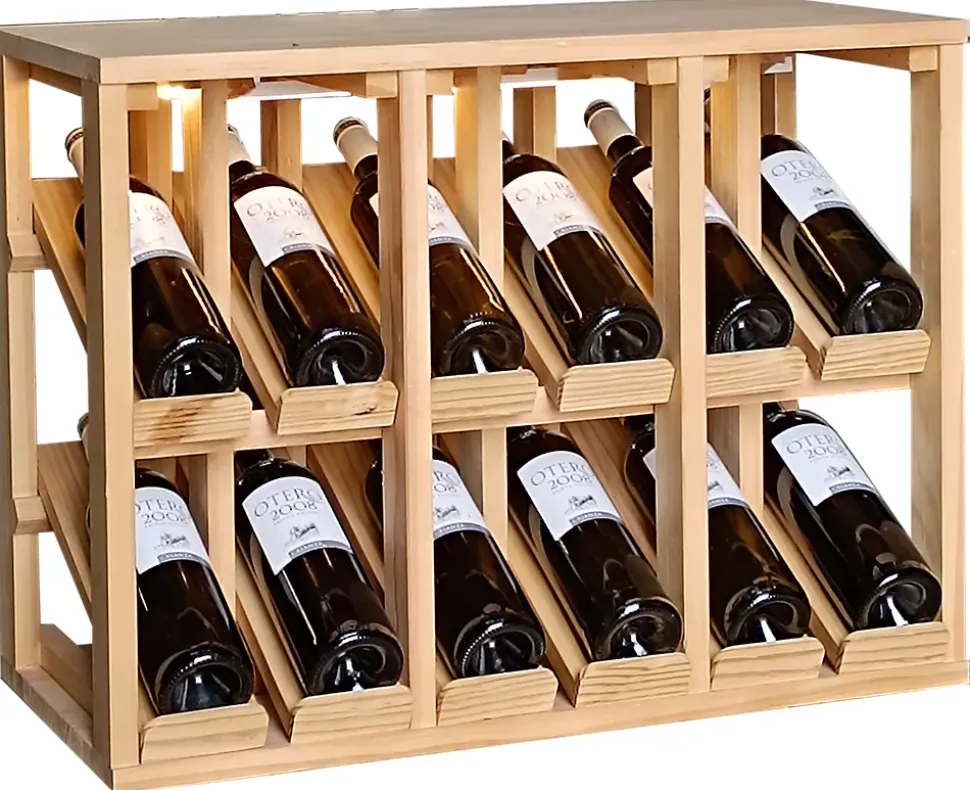 Meuble Range Bouteille de vin Série Godello en Chêne massif double présentoir 12 bouteilles avec LED