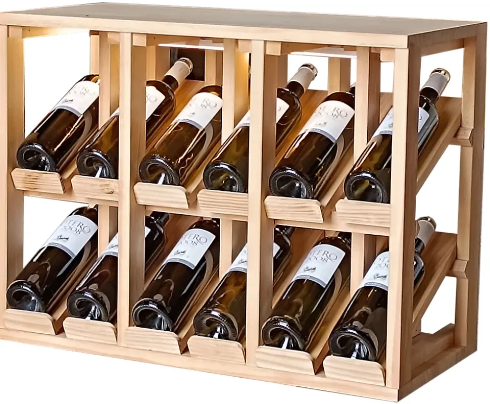 Meuble Range Bouteille de vin Série Godello en Chêne massif double présentoir 12 bouteilles avec LED