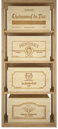 Meuble Range Bouteille de vin Série Godello en Pin Clair 4 caisses de bois
