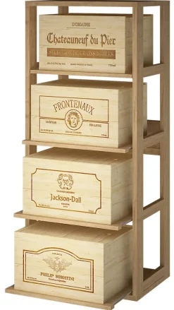 Meuble Range Bouteille de vin Série Godello en Pin Clair 4 caisses de bois