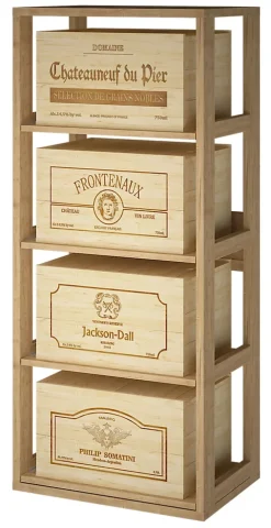 Meuble Range Bouteille de vin Série Godello en Pin Clair 4 caisses de bois