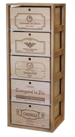 Meuble Range Bouteille de vin Série Godello en Chêne massif 5 caisses de bois sur tablettes coulissantes
