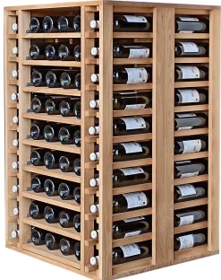 Meuble Range Bouteille de vin Série Godello en Pin Clair 112 bouteilles double profondeur avec 4 tablettes coulissantes