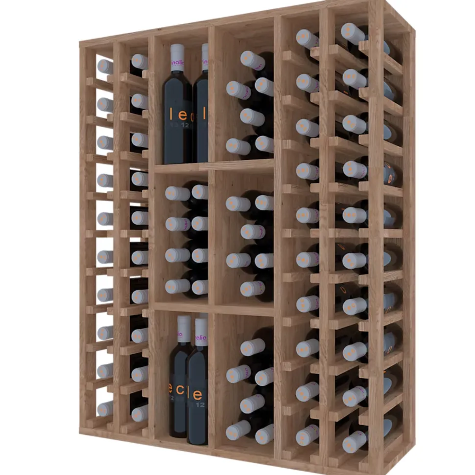 Meuble Range Bouteille de vin Série Godello en Pin Clair 76 bouteilles colonnes et cubicules