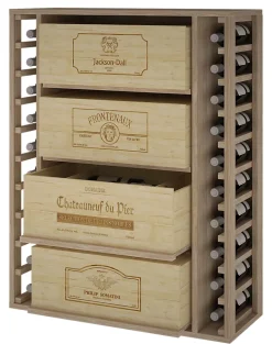 Meuble Range Bouteille de vin Série Godello en Chêne massif 10 bouteilles et 4 grandes caisses de bois