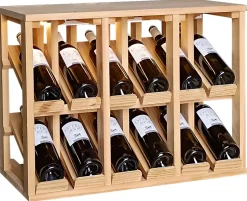 Meuble Range Bouteille de vin Série Godello en Pin Clair double présentoir 12 bouteilles avec LED