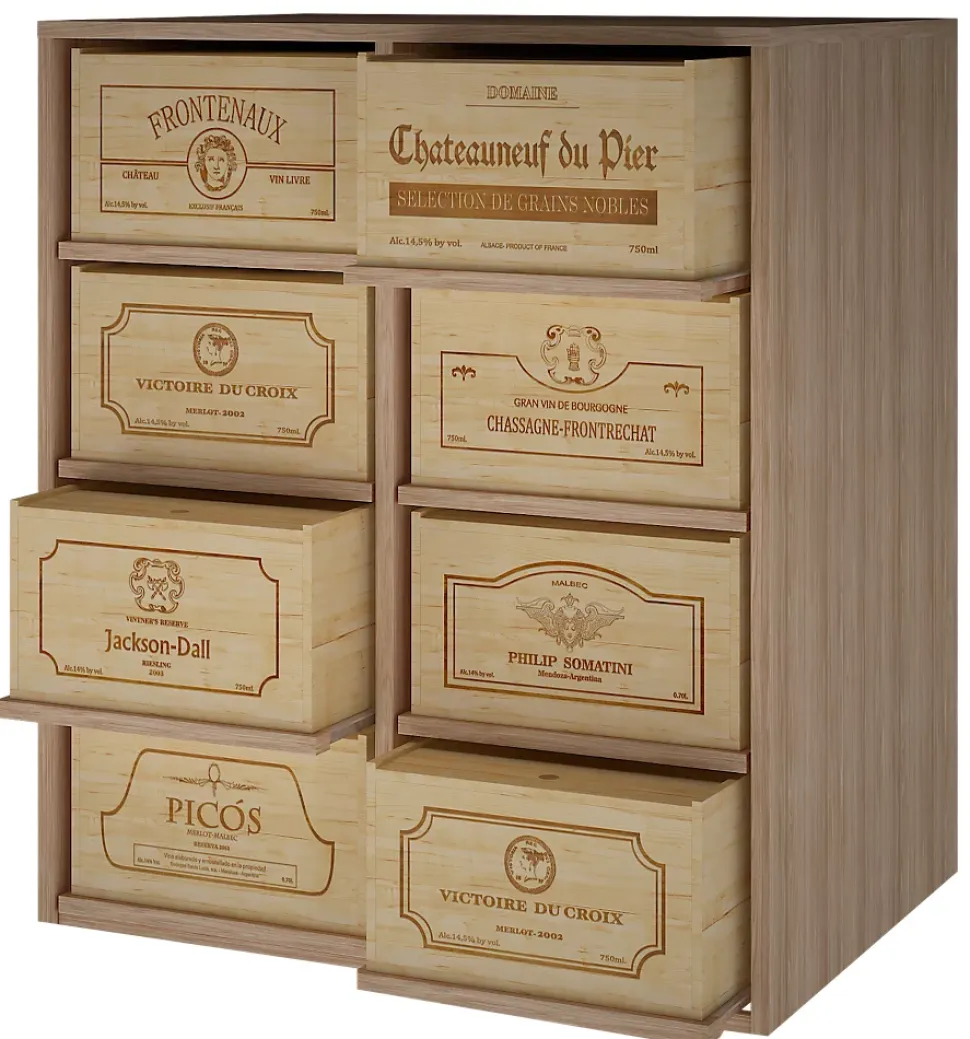 Meuble Range Bouteille de vin Série Godello en Pin Clair 8 caisses de bois