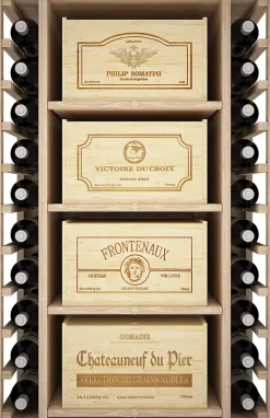 Meuble Range Bouteille de vin Série Godello en Chêne massif 40 bouteilles double profondeur avec 8 caisses de bois