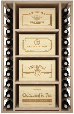 Meuble Range Bouteille de vin Série Godello en Chêne massif 40 bouteilles double profondeur avec 8 caisses de bois