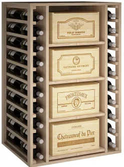 Meuble Range Bouteille de vin Série Godello en Chêne massif 40 bouteilles double profondeur avec 8 caisses de bois