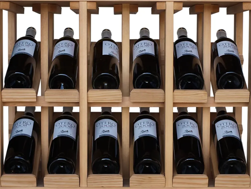 Meuble Range Bouteille de vin Série Godello en Chêne massif double présentoir 12 bouteilles