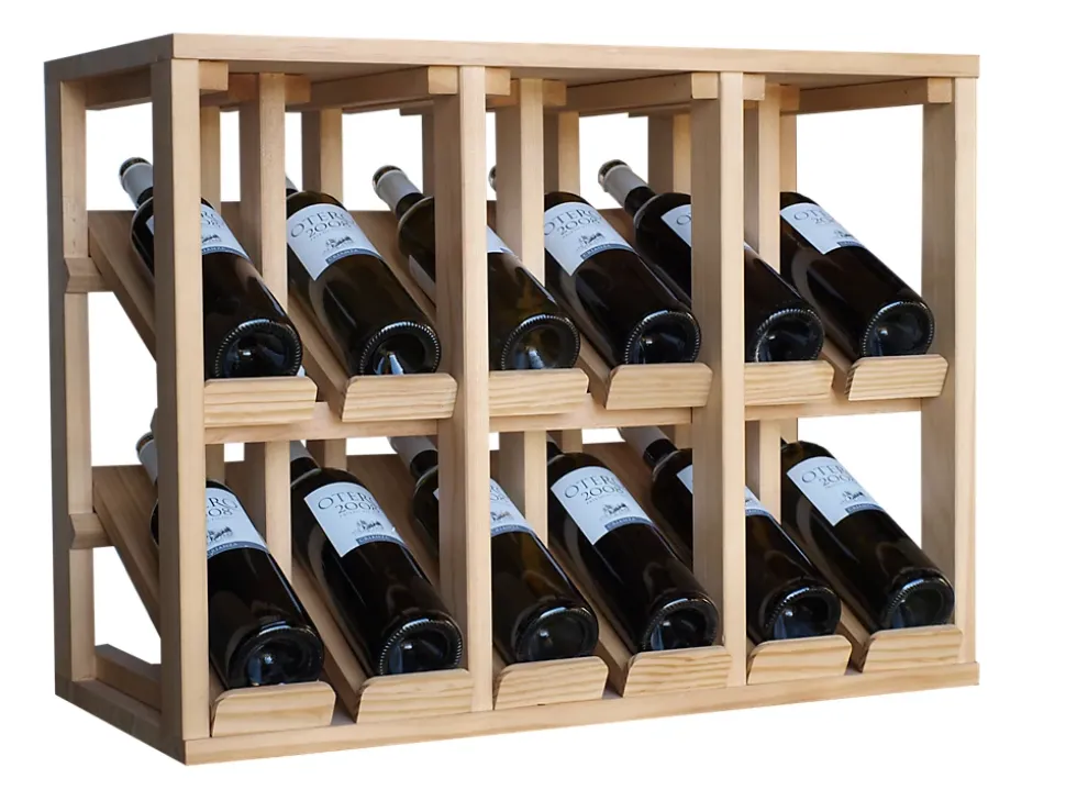 Meuble Range Bouteille de vin Série Godello en Chêne massif double présentoir 12 bouteilles
