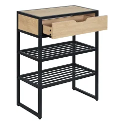 Meuble rangement chaussures en métal noir et bois 2 étagères et tiroir Homesight Wilko