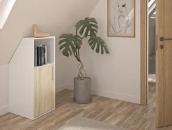 Meuble sous pente 1 porte et 1 niche - Blanc et naturel - ADEZIO