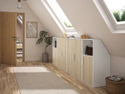 Meuble sous pente 1 porte et 1 niche - Blanc et naturel - ADEZIO