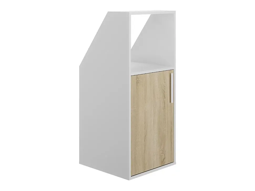 Meuble sous pente 1 porte et 1 niche - Blanc et naturel - ADEZIO