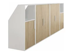 Meuble sous pente 6 portes et 2 niches - Blanc et naturel - ADEZIO