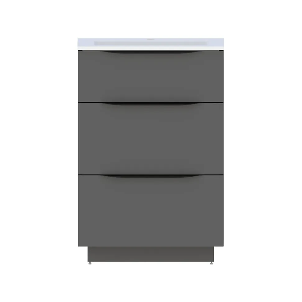 Meuble sous vasque à poser gris anthracite brillant l.60 x H.88 x P.50 cm, Pamili