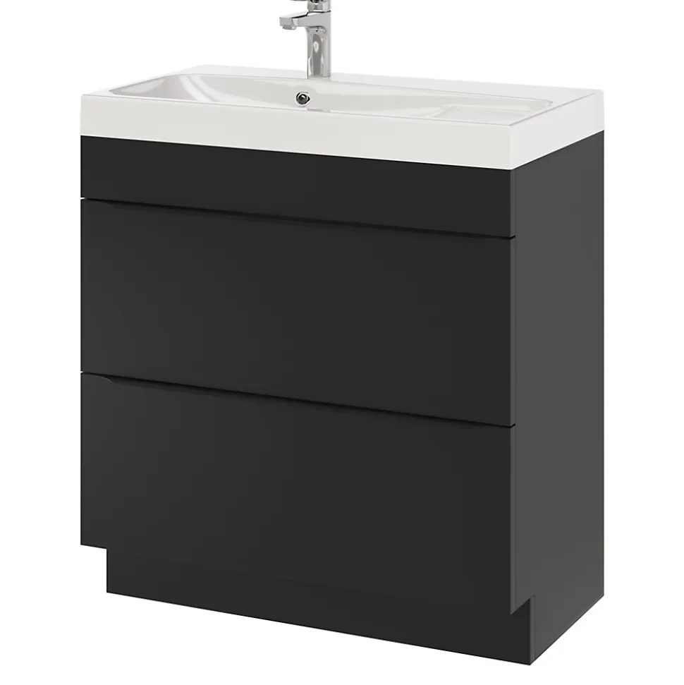 Meuble sous vasque à poser noir mat l.80 x H.82 x P.45 cm, GoodHome Imandra