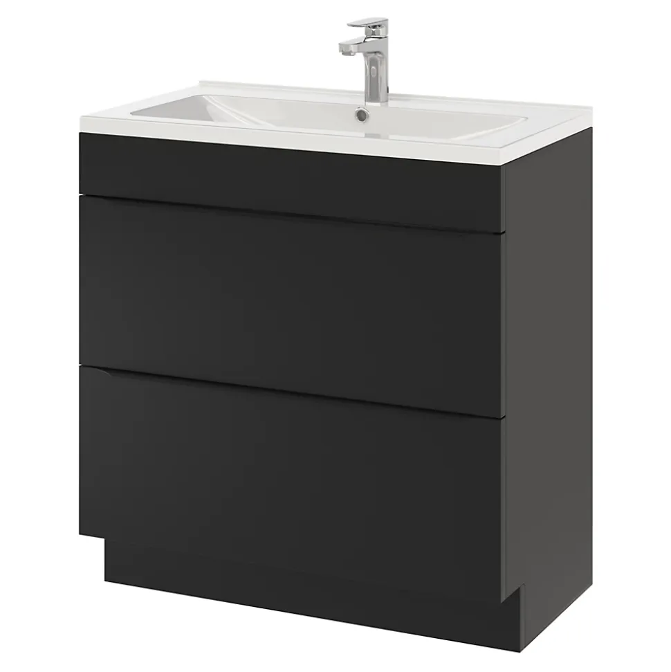Meuble sous vasque à poser noir mat l.80 x H.82 x P.45 cm, GoodHome Imandra