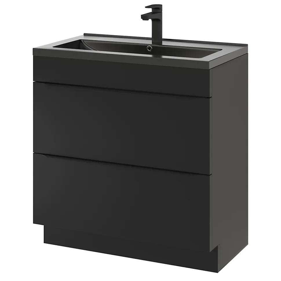 Meuble sous vasque à poser noir mat l.80 x H.82 x P.45 cm, GoodHome Imandra