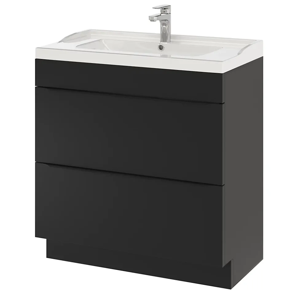 Meuble sous vasque à poser noir mat l.80 x H.82 x P.45 cm, GoodHome Imandra
