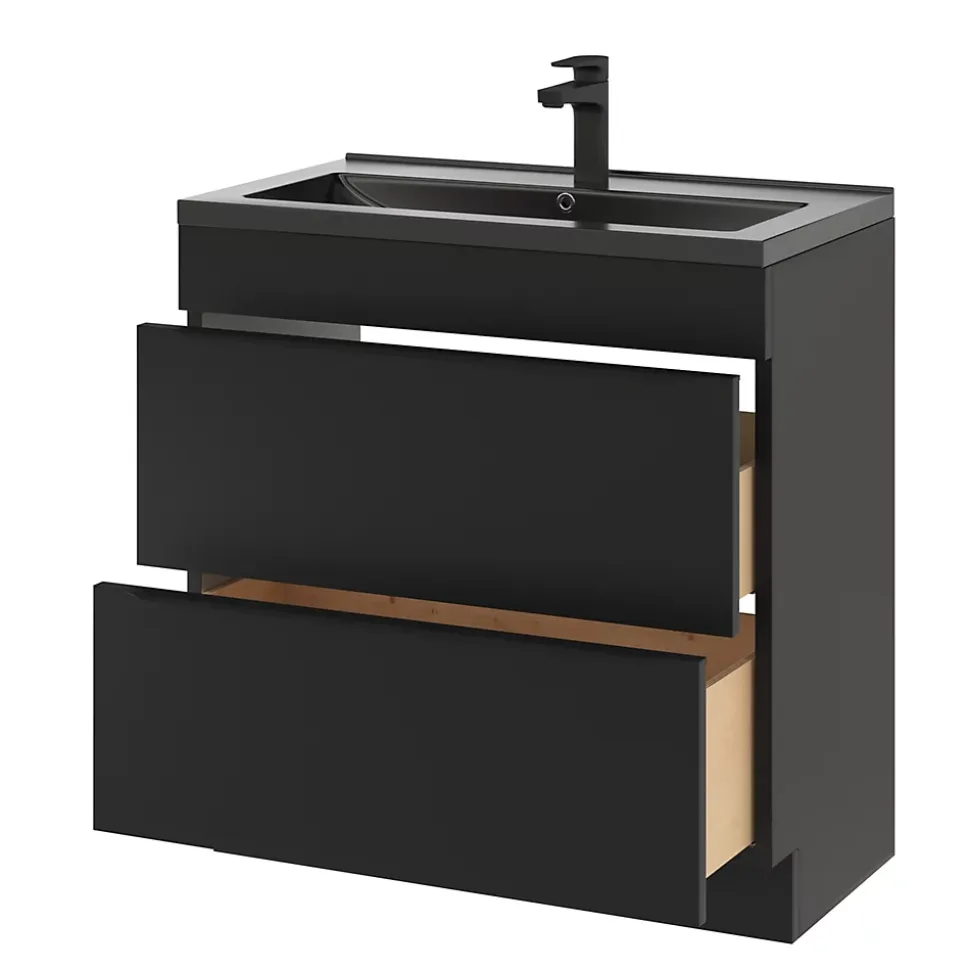 Meuble sous vasque à poser noir mat l.80 x H.82 x P.45 cm, GoodHome Imandra