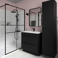 Meuble sous vasque à poser noir mat l.80 x H.82 x P.45 cm, GoodHome Imandra